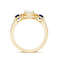 Certified 1.7 Carat Cushion Cut Lab Grown Diamond Engagement Ring with Blue Sapphire