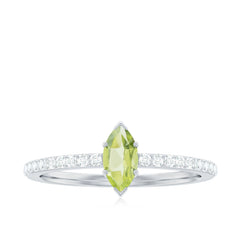Genuine 0.7 Carat Marquise Peridot Promise Ring with Diamond