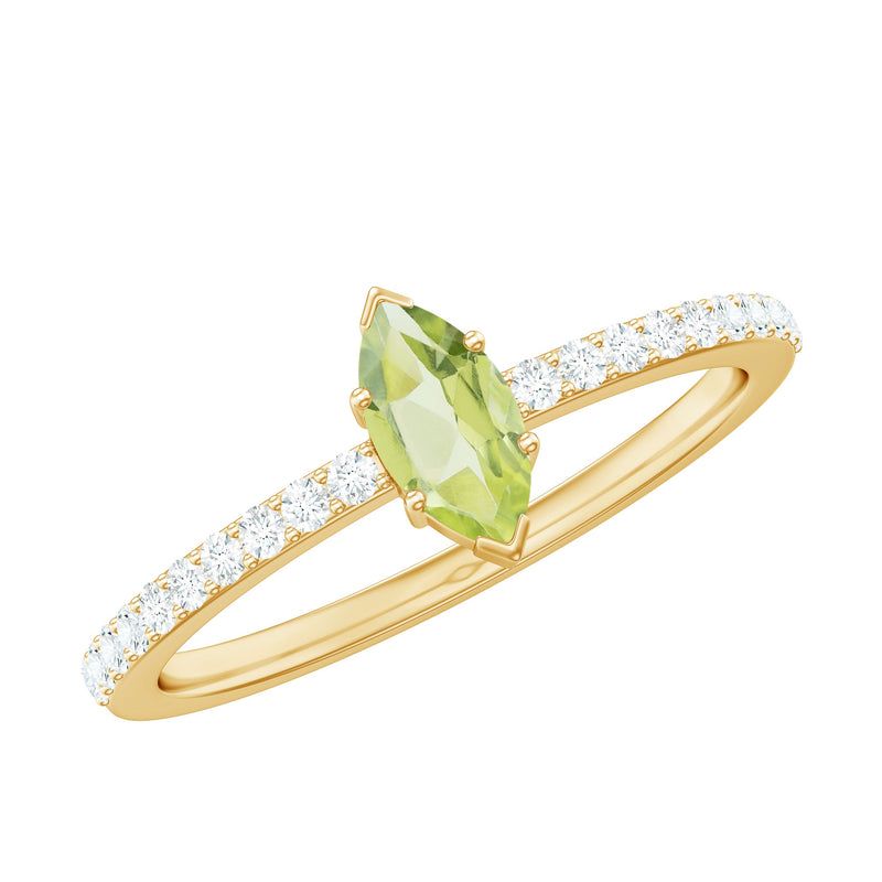 Genuine 0.7 Carat Marquise Peridot Promise Ring with Diamond