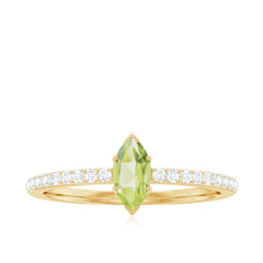 Genuine 0.7 Carat Marquise Peridot Promise Ring with Diamond