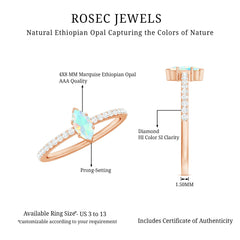 Certified Real Marquise Ethiopian Opal Promise Ring with Diamond