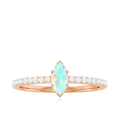 Certified Real Marquise Ethiopian Opal Promise Ring with Diamond