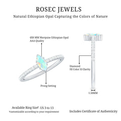 Certified Real Marquise Ethiopian Opal Promise Ring with Diamond