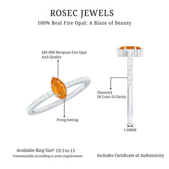1/2 Ct Fire Opal Marquise Engagement Ring with Diamond