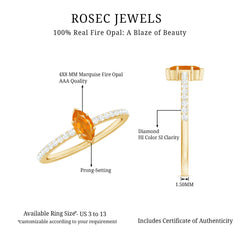 1/2 Ct Fire Opal Marquise Engagement Ring with Diamond