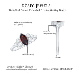Natural 4X8mm Garnet Marquise Engagement Ring with Diamond