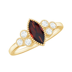 Natural 4X8mm Garnet Marquise Engagement Ring with Diamond