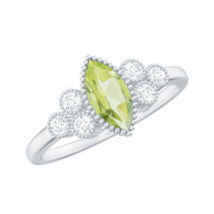 Natural 0.7 Carat Marquise Shape Peridot Engagement Ring with Diamond