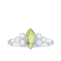 Natural 0.7 Carat Marquise Shape Peridot Engagement Ring with Diamond
