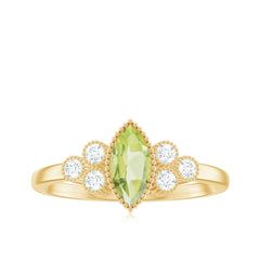 Natural 0.7 Carat Marquise Shape Peridot Engagement Ring with Diamond