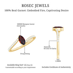 Natural Marquise Garnet Promise Ring with Diamond Bypass Shank