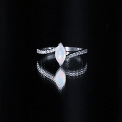 Natural Marquise Ethiopian Opal Diamond Promise Ring with Bypass Shank