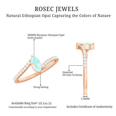 Natural Marquise Ethiopian Opal Diamond Promise Ring with Bypass Shank
