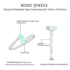 Natural Marquise Ethiopian Opal Diamond Promise Ring with Bypass Shank