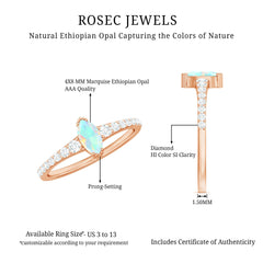 Certified Marquise Opalescent Promise Ring with Real Diamond