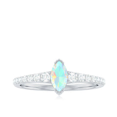 Certified Marquise Opalescent Promise Ring with Real Diamond