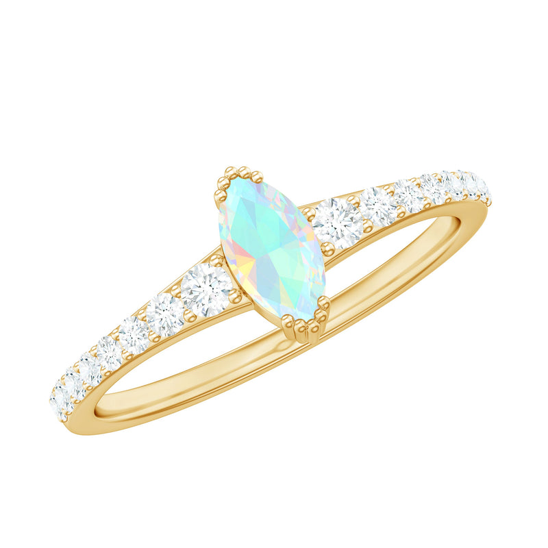 Certified Marquise Opalescent Promise Ring with Real Diamond