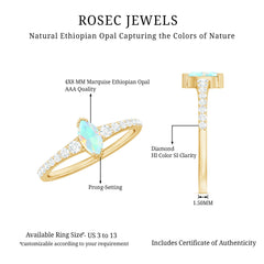 Certified Marquise Opalescent Promise Ring with Real Diamond