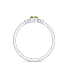 Natural 0.7 Carat Marquise Peridot Promise Ring with Diamond