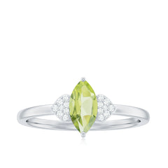 Natural 0.7 Carat Marquise Peridot Promise Ring with Diamond