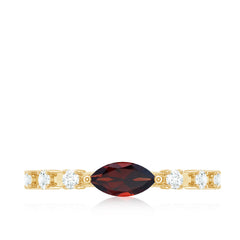 Natural Marquise Garnet Diamond Promise Ring in East West Style