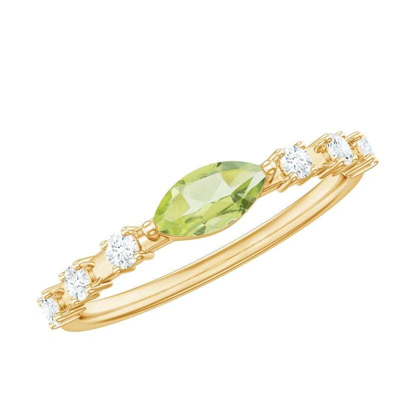0.75 CT Peridot East West Ring with Diamond Accent