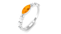 East West Marquise Fire Opal and Diamond Engagement Ring