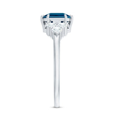 Asscher Cut London Blue Topaz Solitaire Engagement Ring with Diamond Trio
