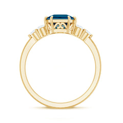 Asscher Cut London Blue Topaz Solitaire Engagement Ring with Diamond Trio