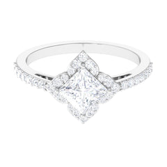 1.75 CT Princess Cut Zircon Engagement Ring Floral Halo