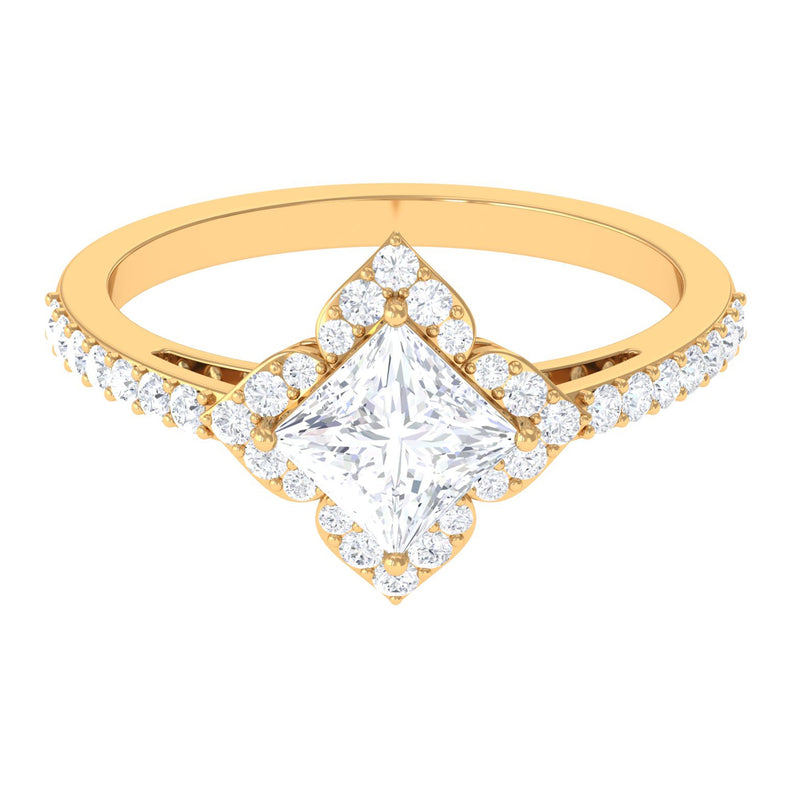 1.75 CT Princess Cut Zircon Engagement Ring Floral Halo