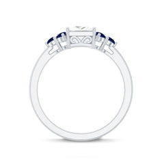 Moissanite Princess Cut Engagement Ring With Lab Grown Blue Sapphire