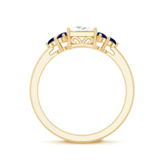 Moissanite Princess Cut Engagement Ring With Lab Grown Blue Sapphire