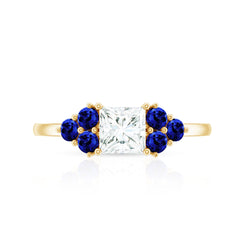 Moissanite Princess Cut Engagement Ring With Lab Grown Blue Sapphire