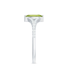 Natural 0.7 Carat Marquise Shape Peridot Promise Ring with Diamond Split Shank