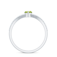 Natural 0.7 Carat Marquise Shape Peridot Promise Ring with Diamond Split Shank