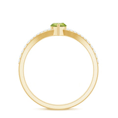 Natural 0.7 Carat Marquise Shape Peridot Promise Ring with Diamond Split Shank