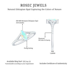 Natural Opal Marquise Engagement Ring with Diamond Split Shank