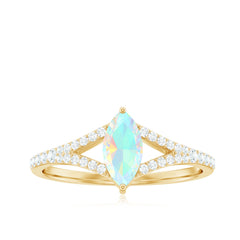 Natural Opal Marquise Engagement Ring with Diamond Split Shank