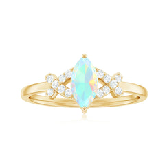 Natural Marquise Opal Diamond Engagement Ring with Certificate