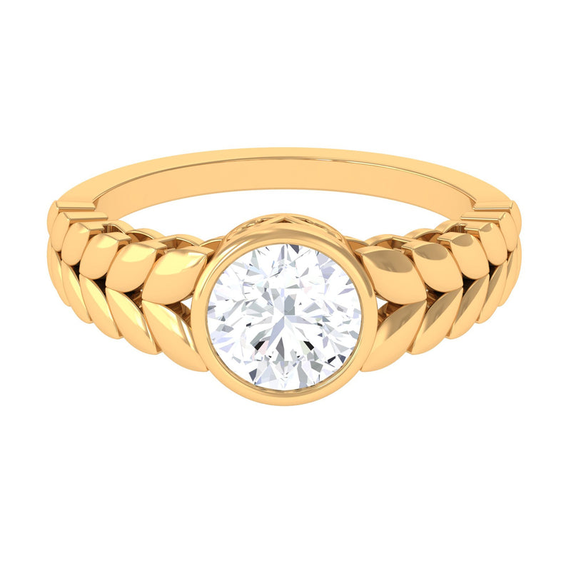 Bezel Set Zircon Gold Leaf Engagement Ring