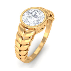 Bezel Set Zircon Gold Leaf Engagement Ring