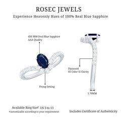 1.25 CT Oval Cut Blue Sapphire and Diamond Chevron Ring