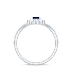 1.25 CT Oval Cut Blue Sapphire and Diamond Chevron Ring