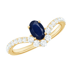 1.25 CT Oval Cut Blue Sapphire and Diamond Chevron Ring