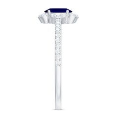 1 CT Oval Cut Blue Sapphire Classic Solitaire Ring with Diamond Halo