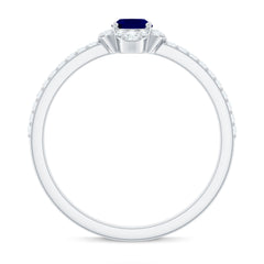 1 CT Oval Cut Blue Sapphire Classic Solitaire Ring with Diamond Halo