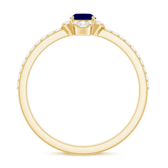 1 CT Oval Cut Blue Sapphire Classic Solitaire Ring with Diamond Halo