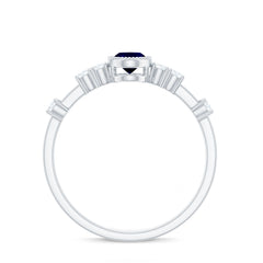 1 CT Oval Cut Blue Sapphire Solitaire Engagement Ring with Diamond