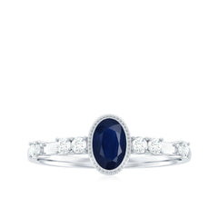 1 CT Oval Cut Blue Sapphire Solitaire Engagement Ring with Diamond